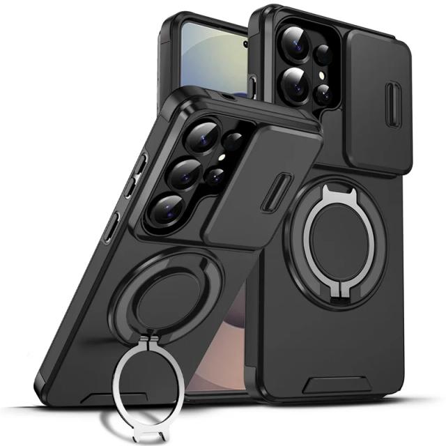 Capa Protetora Deslizante para Câmera com Suporte Magnético e Anel de Metal para Samsung Galaxy S26 Ultra 5G
