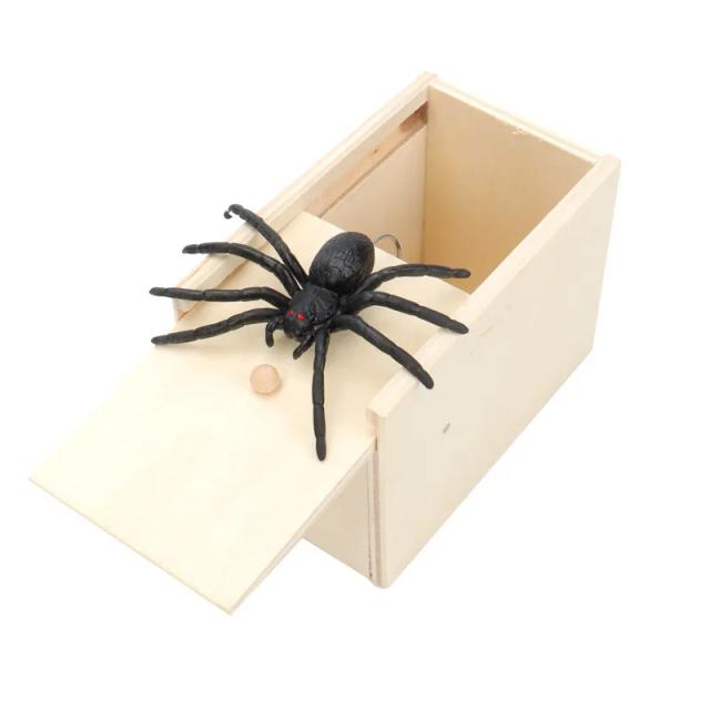 Caixa de Aranha Assustadora de Madeira Brinquedo de Pegadinha Engraçada para Amigos e Escritório