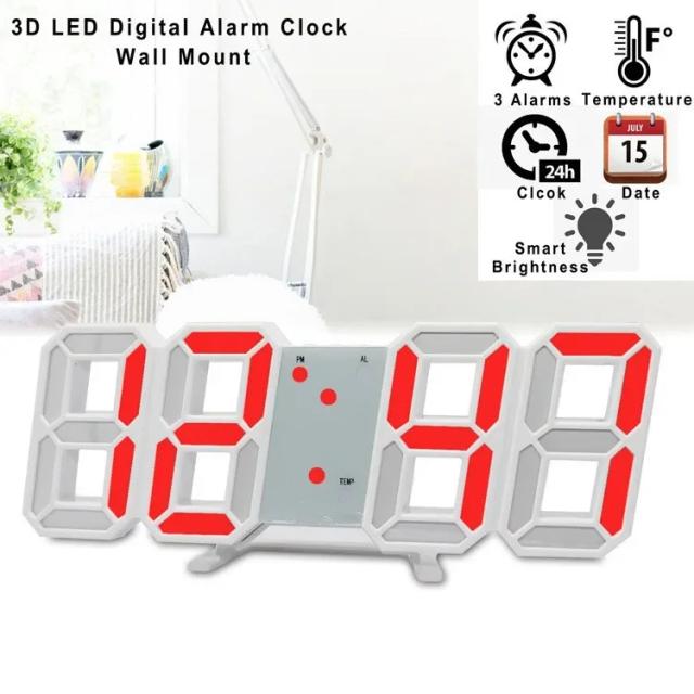 Relógio de Parede Digital LED com Alarme e Brilho Ajustável - Decoração Moderna