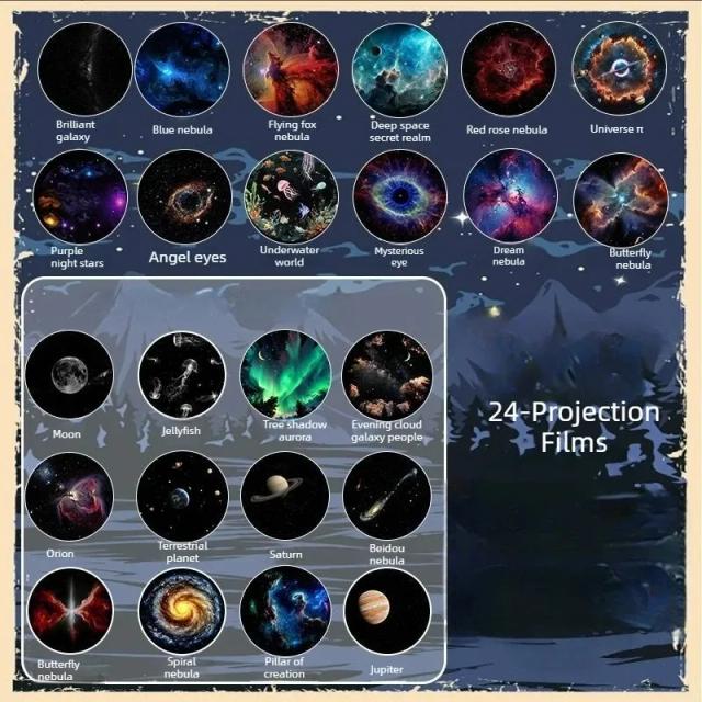 Projetor de Estrelas Mini Galaxy 2 em 1 Luz Noturna Céu Estrelado 12 Filmes