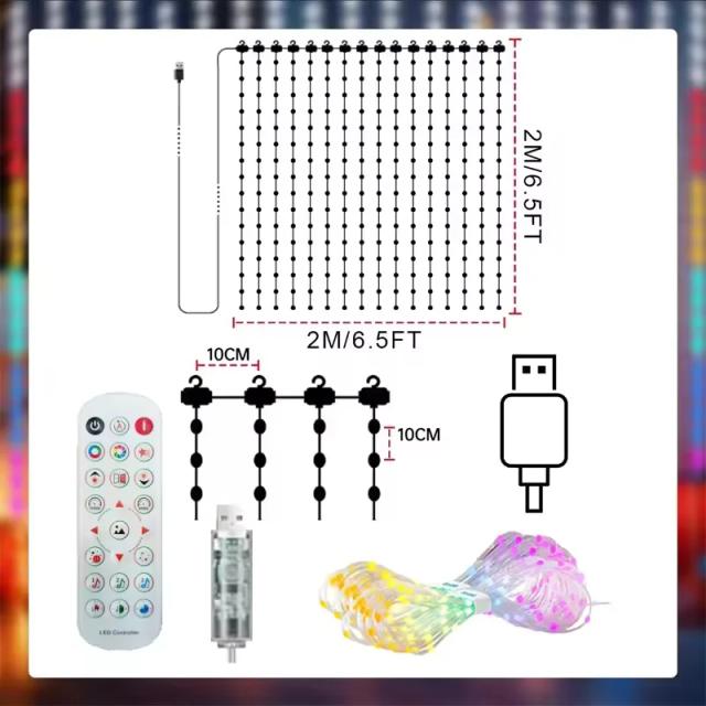 Cortina de Luz LED Inteligente RGB APP DIY Musical 3x2m