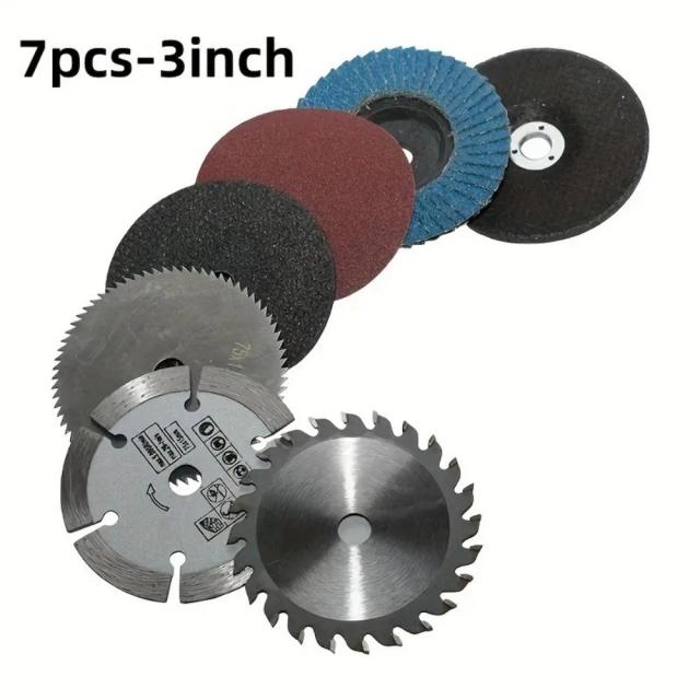 Conjunto 7 Discos de Corte 75mm para Lixadeira 10mm Lâmina Serra Circular