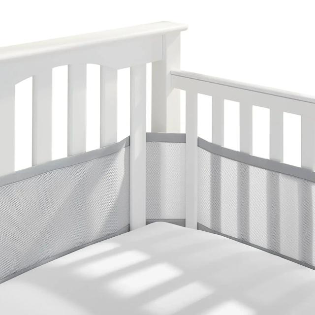 Respirável malha berço bumper para o bebê, confortável para 4 painel berço, Circunferência da cama, em torno do protetor, 2 pçs/set