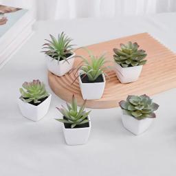6 peças (conjunto) mini planta verde suculenta artificial bacia branca de plástico, peitoril da janela de casa, decoração de estante de mesa de restaurante - Image 2