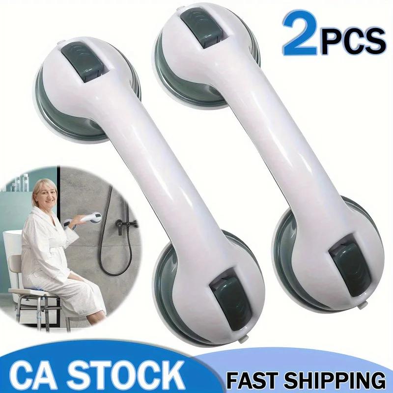 Duas barras de apoio de segurança para banheiro com alças antiderrapantes, feitas de plástico durável, resistentes e estáveis, com ventosa forte - Image 1