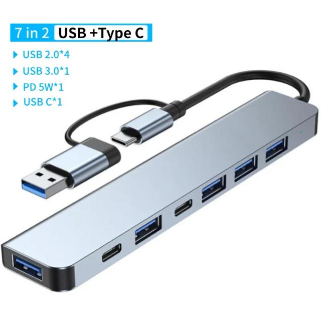 Adaptador USB-C Multiconector Leitor Cartão SD TF 8 Portas