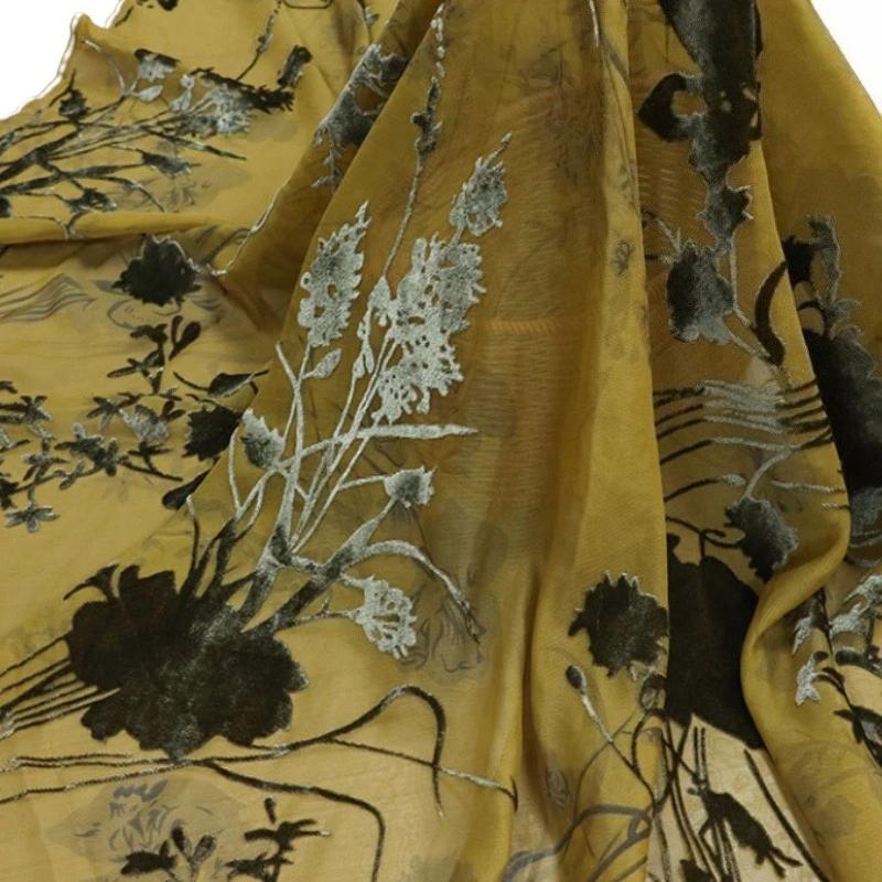 Tecido Brocado Jacquard de Veludo Queimado com Estampa Floral de 1 metro, Tecidos de Veludo Bordados para Vestidos DIY e Roupas Cheongsam - Image 1