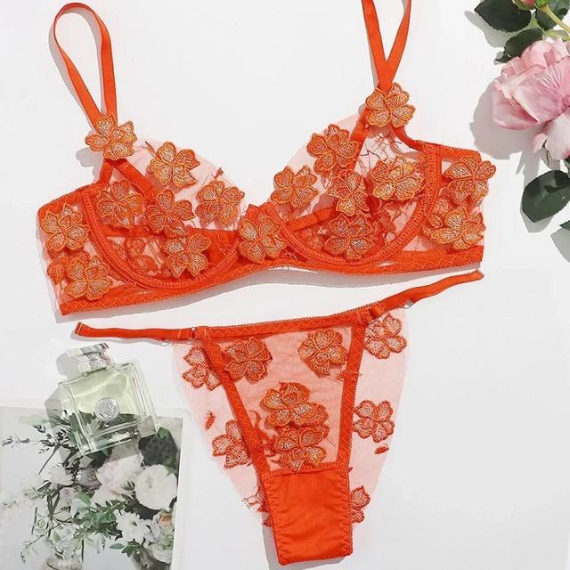 Toucheart Conjunto de Renda Bordada Sexy para Mulheres com Aplique de Flor