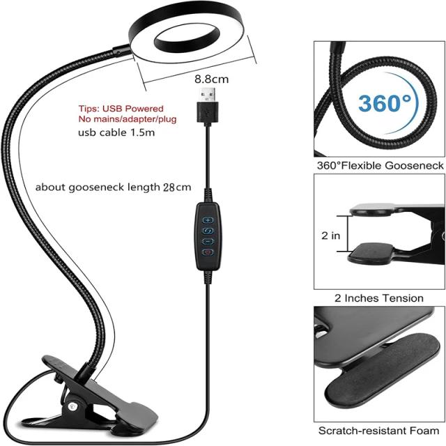 Luminária de Mesa LED Regulável 3 Modos 10 Níveis 360° Flexível USB