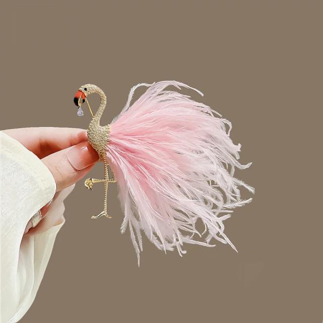 Broche Pena Flamingo Elegante Estilo Coreano Unissex