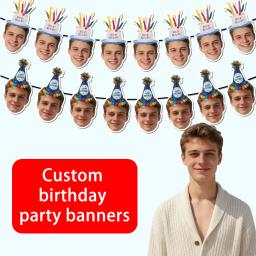 Faixa de Aniversário Personalizada com Foto, Banner de Bandeirolas com Estampa de Chapéu de Aniversário para Lembrancinhas de Festa de Aniversário, Banner de Feliz Aniversário - Image 2