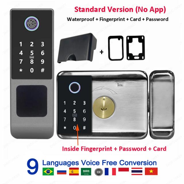Fechadura inteligente tuya à prova d'água, com controle remoto, cartão ic, teclado digital, biometria eletrônica, fechadura de segurança para portão