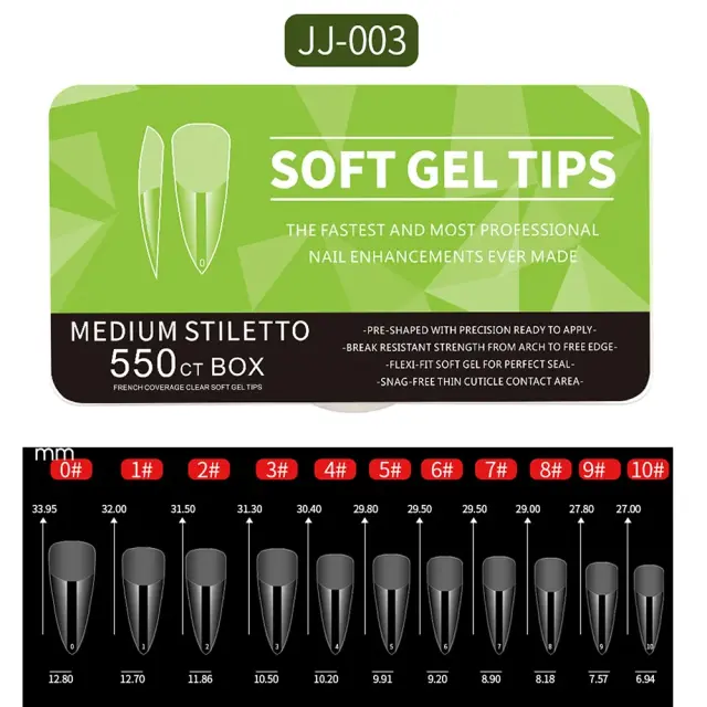 550 Peças Dicas de Unhas Gel Macio Médio Curto Amêndoa Caixão Cobertura Completa Fosca