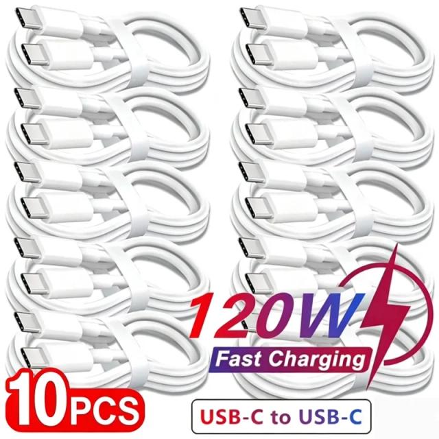 Cabo USB C para USB Tipo C PD 120W 10 Peças Carregamento Rápido