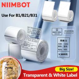 Original niimbot b21/b1/b3s/b31 branco transparente etiqueta tamanho grande auto-adesivo à prova dwaterproof água etiqueta de preço papel térmico - Image 1