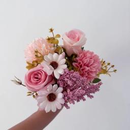 7-bifurcado artificial rosa hortênsia portátil filé de flor rosa flor seca flor de seda margarida decoração de casamento buquê de flores - Image 6