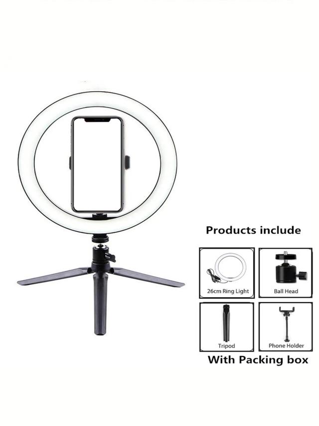 Anel de Luz LED 26cm com Tripé Profissional para Fotos e Vídeos