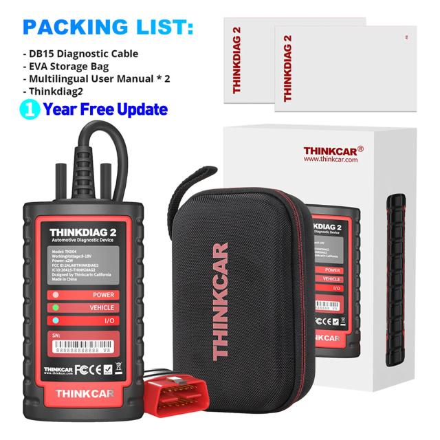 THINKCAR THINKDIAG 2 Scanner Automotivo Diagnóstico Completo CAN FD 15 Serviços de Reset