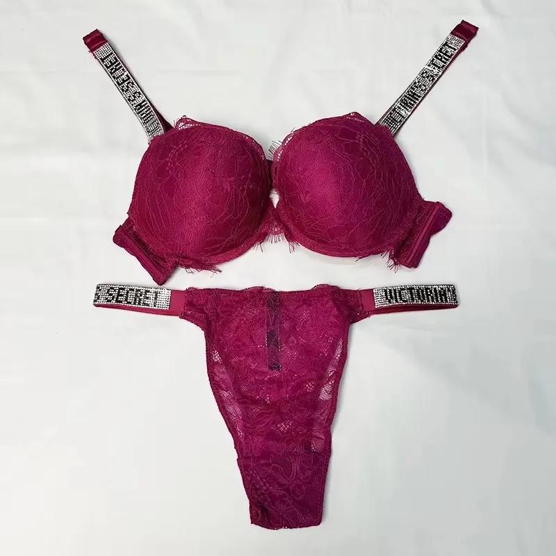 Novo Conjunto de Sutiã e Calcinha Sexy da Victoria's Secret para Mulheres, Confortável, com Efeito Push Up, Ajustável, com Renda e Almofadas - Image 1