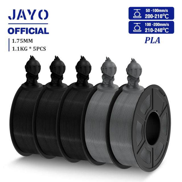 Jayo Filamento 3D PLA/PLA Meta/PETG/Silk PLA+ 1.75mm 5 Rolos