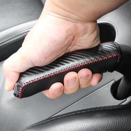 Capa de couro para freio de mão de carro, fibra de carbono, manga protetora, proteção para freio de mão, acessórios interiores do carro - Image 1