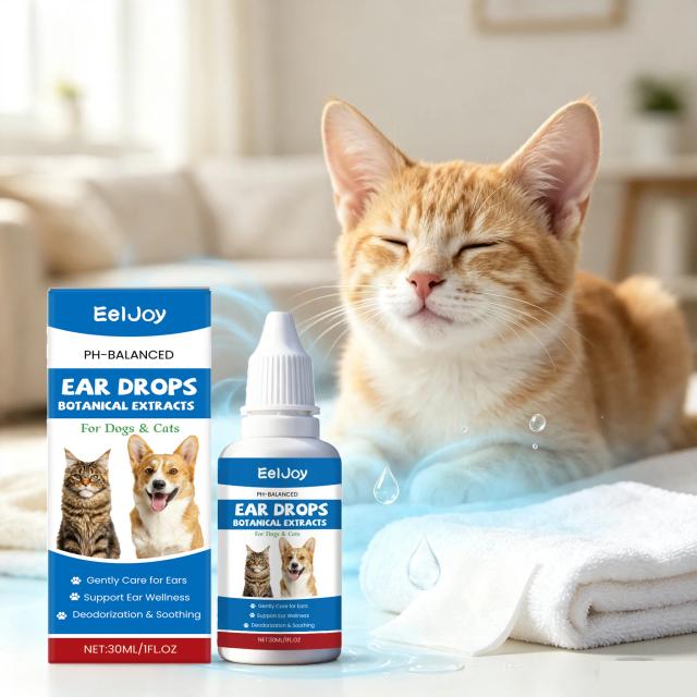 Gotas para Cuidado de Ouvidos de Animais de Estimação 30ML, Fórmula Suave, Dissolve Cera do Ouvido, Remove Odor, Não Irritante, Refrescante, Anti-coceira, Gotas Diárias para Ouvidos de Animais de Estimação