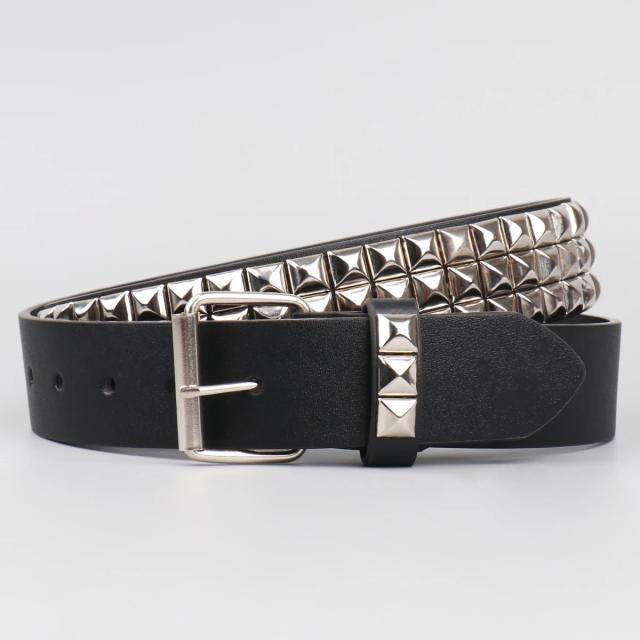 Cinto Masculino de Moda com Fivela de Metal e Rebites em PU