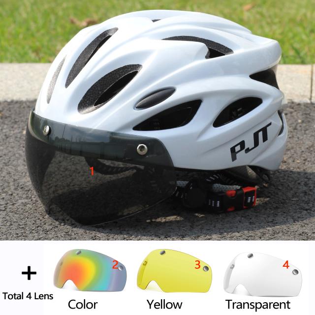 PJT Capacete de bicicleta leve e respirável com óculos de atração magnética Lente Capacete de bicicleta com comutação gratuita Capacete de ciclismo adulto