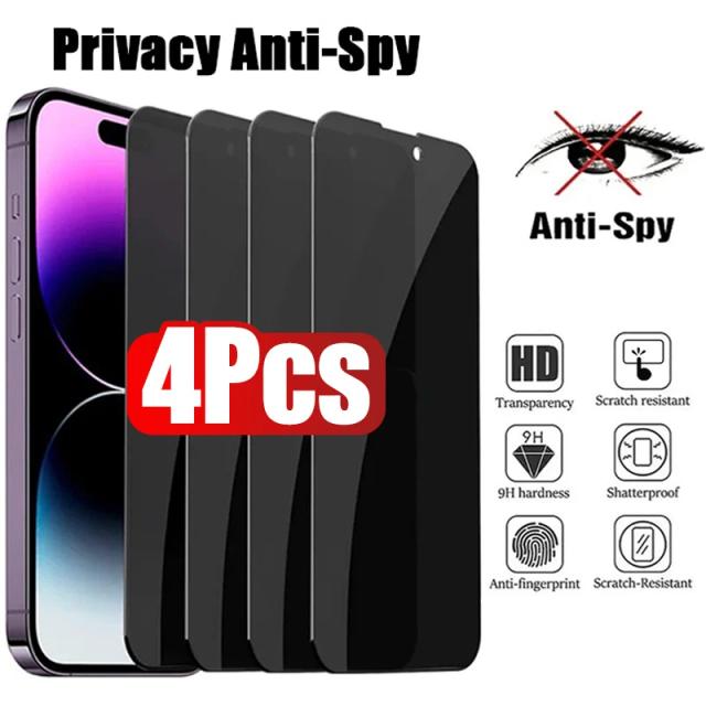 Protetor de Tela Anti-Espião Vidro Temperado de Privacidade para iPhone 17 16 11 12 13 14 15 PRO MAX Air Pro Max Plus 4 Peças