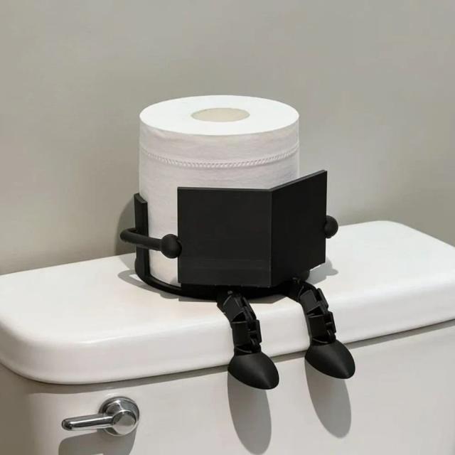 Suporte de Papel Higiênico 3D em PP Moderno para Banheiro - Preto/Branco