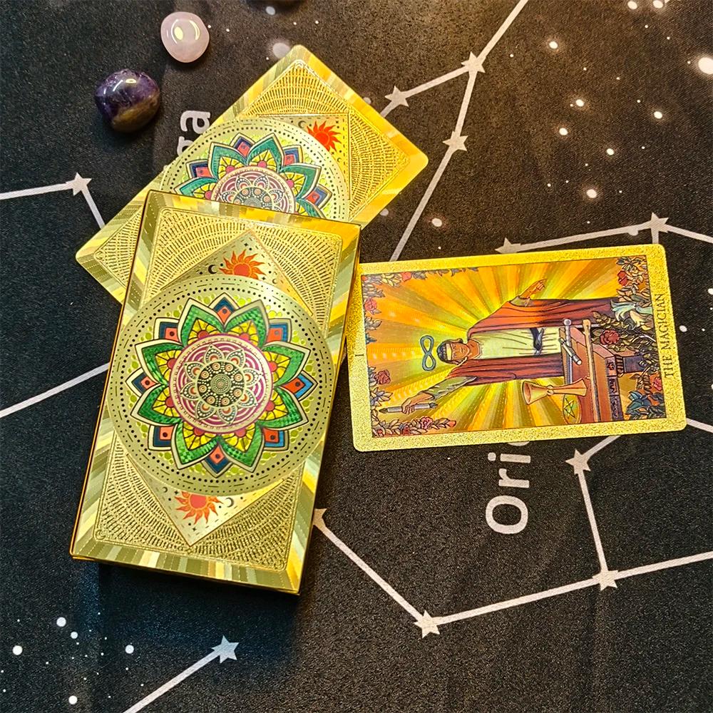 Baralho de tarô de folha de ouro de luxo digno de custo com belo pacote de plástico jogo de tabuleiro de cartas oracle para iniciantes - Image 1