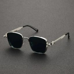 Homens dirigindo óculos de sol vintage steampunk quadrado óculos de sol armação de metal com dobradiças de mola feminino óculos de motorista na moda - Image 2