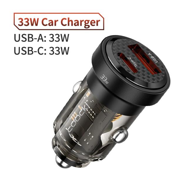 Toocki Carregador USB Tipo C 33W PD Carregamento Rápido Transparente