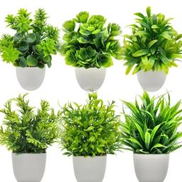 Planta Artificial com Vaso de Plástico, Folhagem Falsa para Decoração de Casa, Escritório, Mesa, Sala de Estar e Quarto, Sem Necessidade de Manutenção - Image 1