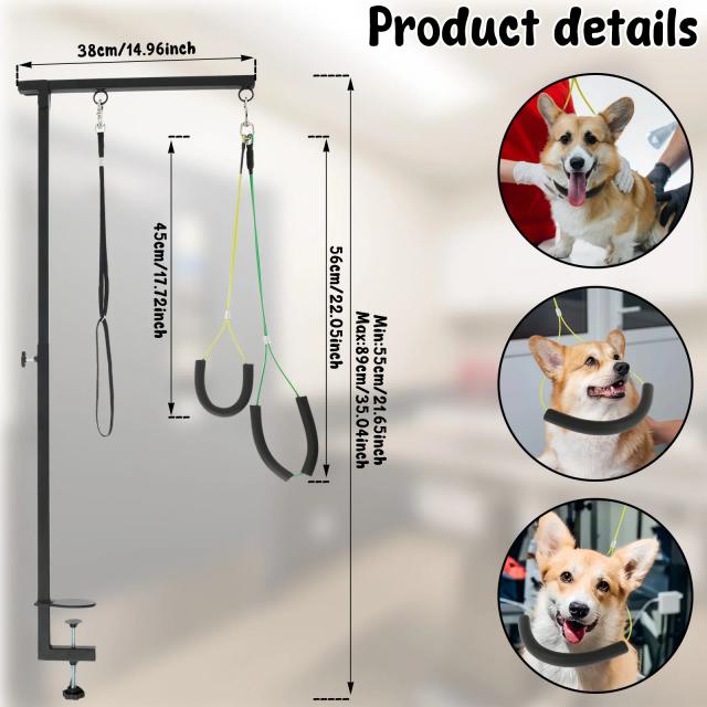 Braço de mesa para tosa de cães, suporte de ferro para tosa de animais de estimação com braçadeira, altura ajustável, suporte fixo para beleza de cães para corte de unhas de animais de estimação