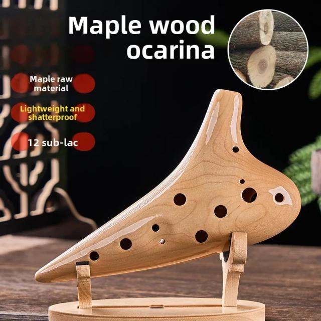 Ocarina de Madeira Sólida AC 12 Furos - Instrumento Profissional para Adultos