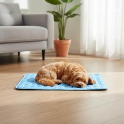 Tapete Refrescante de Verão para Pets, Almofada de Seda Gelada Respirável Antiderrapante Lavável para Cães e Gatos, Tapete Azul para Cama de Pet - Image 4