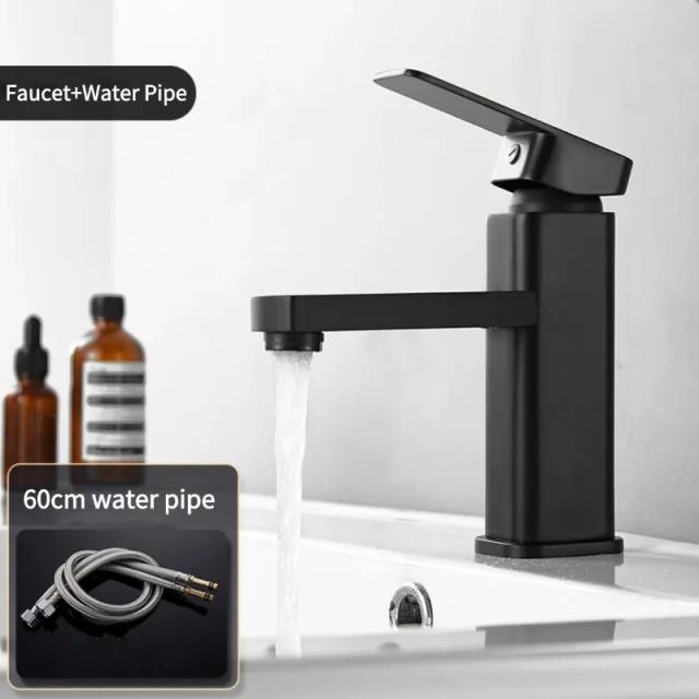 Torneira de Banheiro ABS Misturadora Quente e Fria Quadrada Preta Fosca - Design Moderno