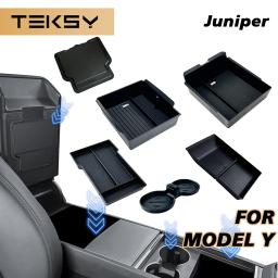 TEKSY 1/2/3/4/6/7/8 peças para Tesla Novo Modelo Y 2025 2026 Juniper ABS com tapete antiderrapante de silicone para console e caixa de armazenamento do apoio de braço - Image 1