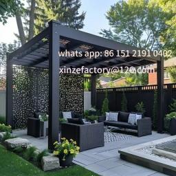 Pérgola Personalizável com LED, Pavilhão de Alumínio Montado na Parede, Impermeável e com Teto de Lâminas - Image 1
