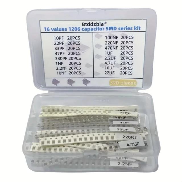 Kit de Capacitores SMD 1206 Variados Componentes Eletrônicos 320 Peças