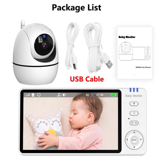 Monitor de Bebê com Câmera PTZ 5 Polegadas Visão Noturna e Intercomunicador