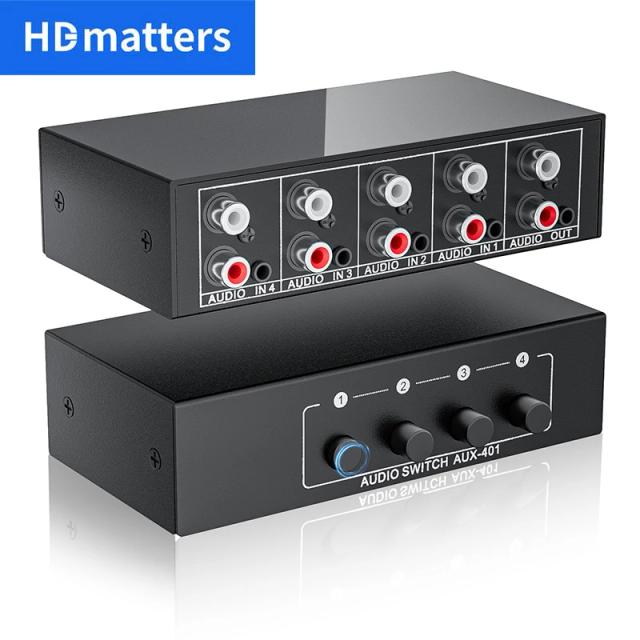 HDmatters Seletor de Áudio Bidirecional RCA AUX 4 em 1