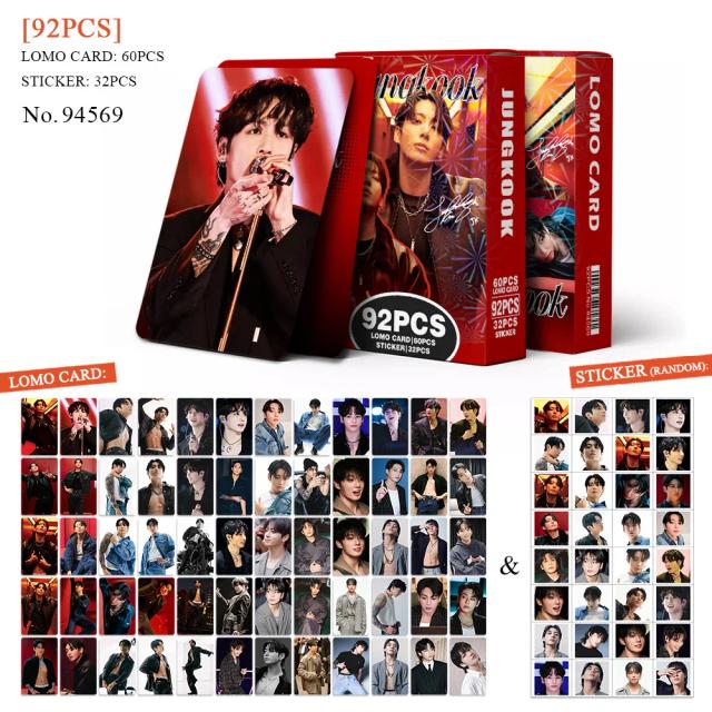 SKZOO Jungkook Lomo Cards 60 unidades + 32 Adesivos Colecionáveis