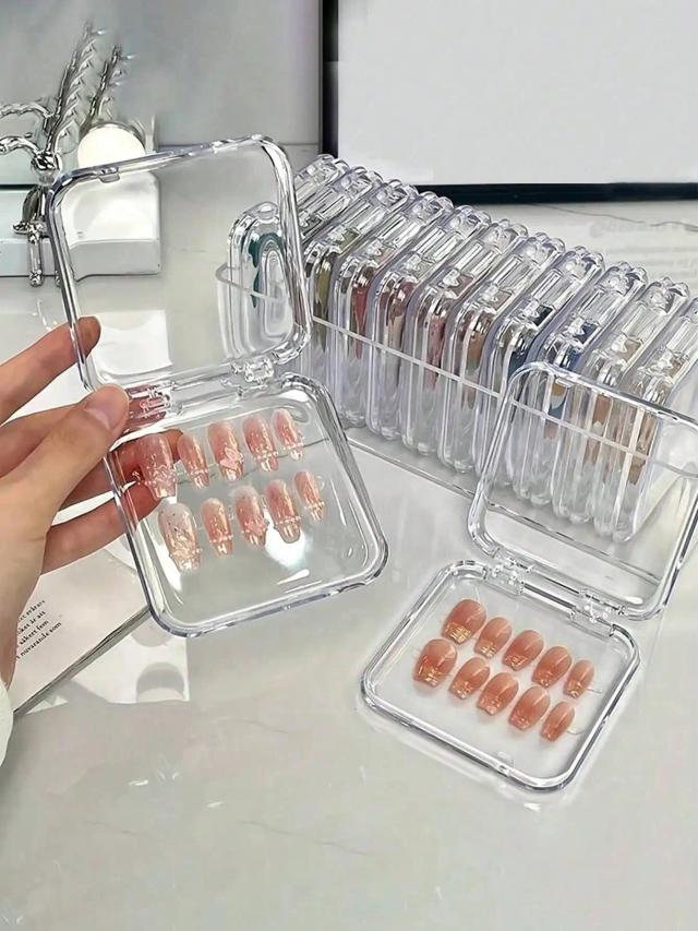 Caixa de Armazenamento Transparente para Arte de Unhas Organizador para Unhas Falsas e Press-On