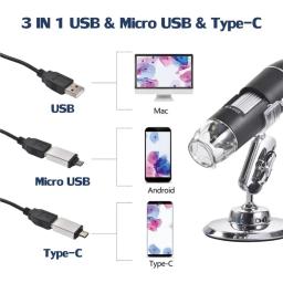 Ajustável 1600x 2mp 1080p 8 led microscópio digital tipo-c/micro usb lupa eletrônico estéreo usb endoscópio para telefone pc - Image 2