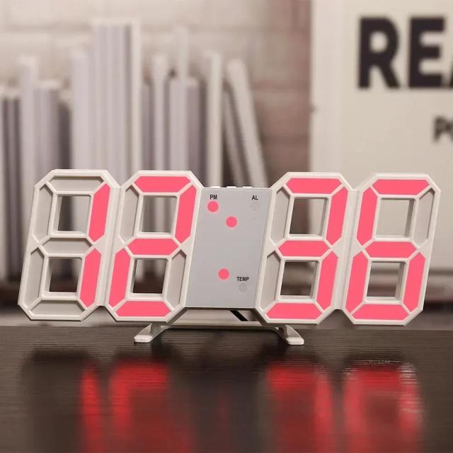 Relógio Digital de Parede LED 3D com Modo Noturno Ajustável