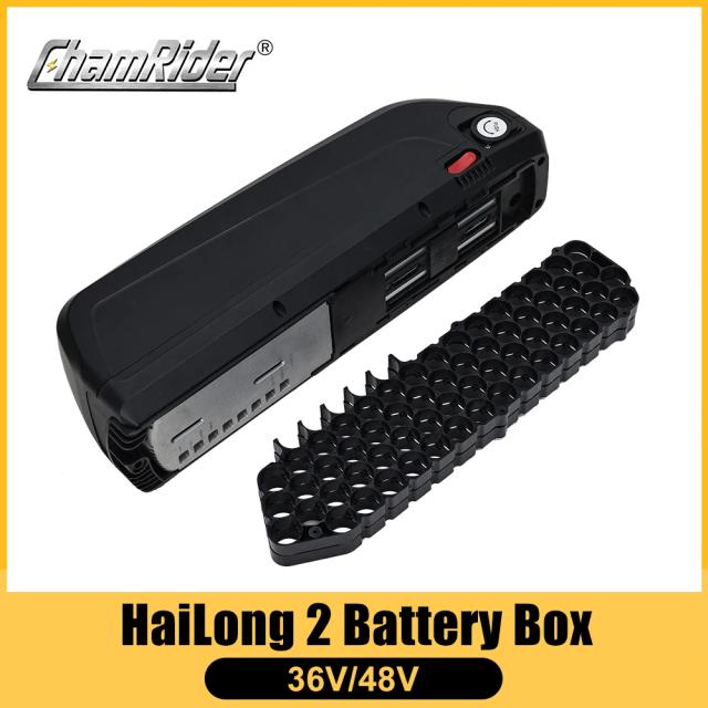 ChamRider-HaiLong 2 Ebike Bateria Caixa 65 Pcs Células Bicicleta Elétrica Down Tube Case com USB 10S6P 13S5P Tiras de Nickle