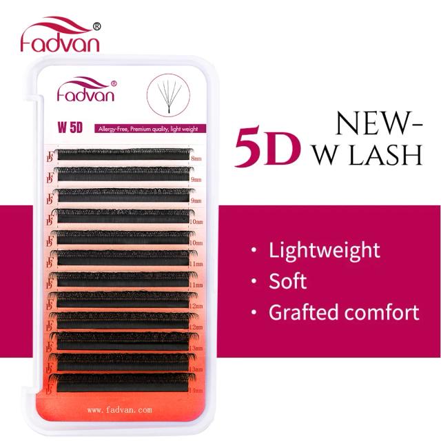 Fadvan Extensões de Cílios 5D W Shape 0.07mm Fio a Fio Natural Volume Profissional