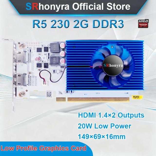 Placa Gráfica SRhonyra R5 230 2GB GDDR3 2HDMI 1080P Baixo Perfil